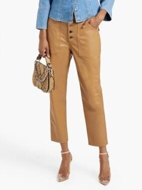 Veronica Beard Arya Straight Leg Faux Leather Pant Size 25 Camel Brown Vegan